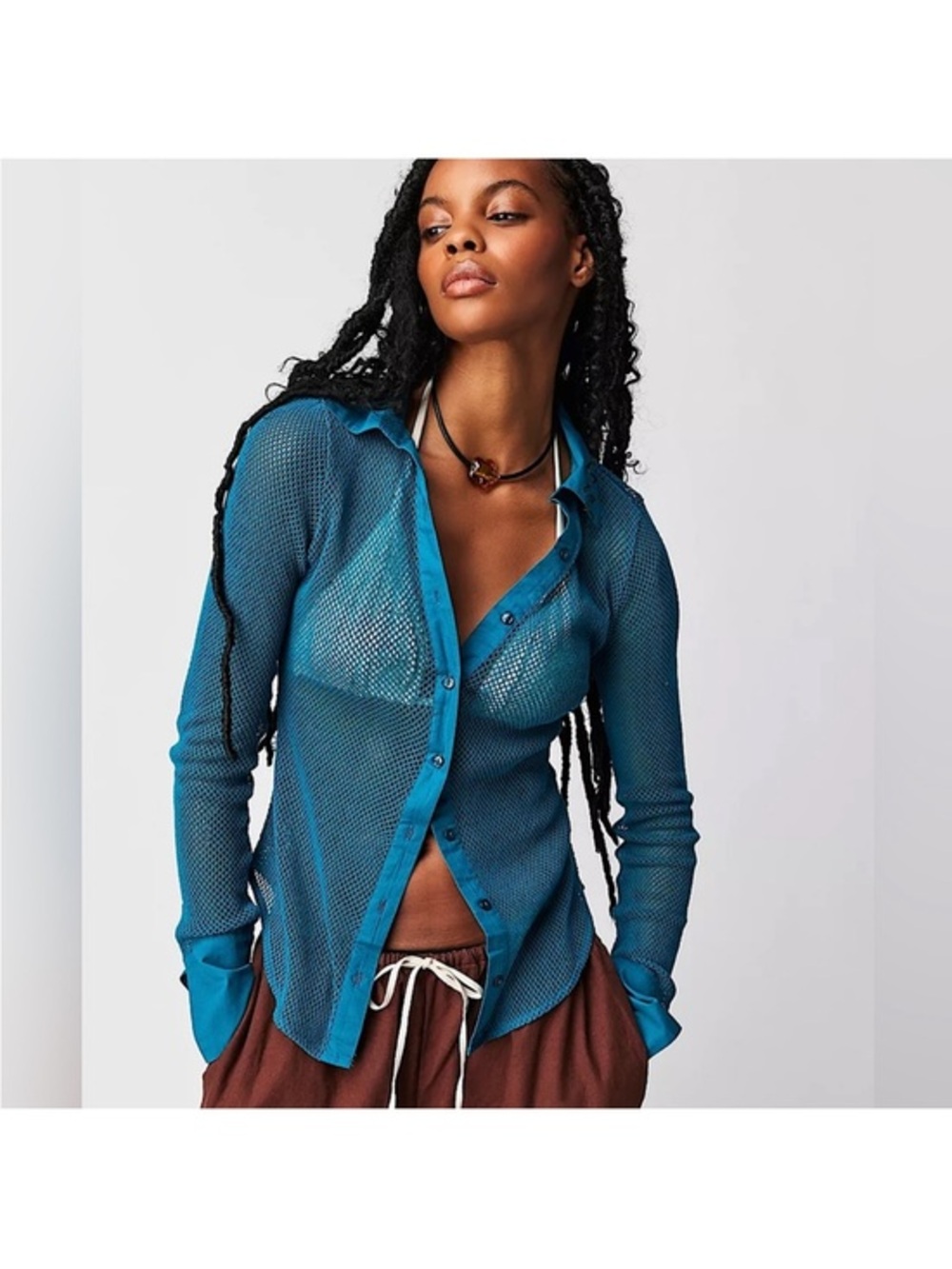 NWT Free People Siggi Button Down Shirt crystal teal blue M